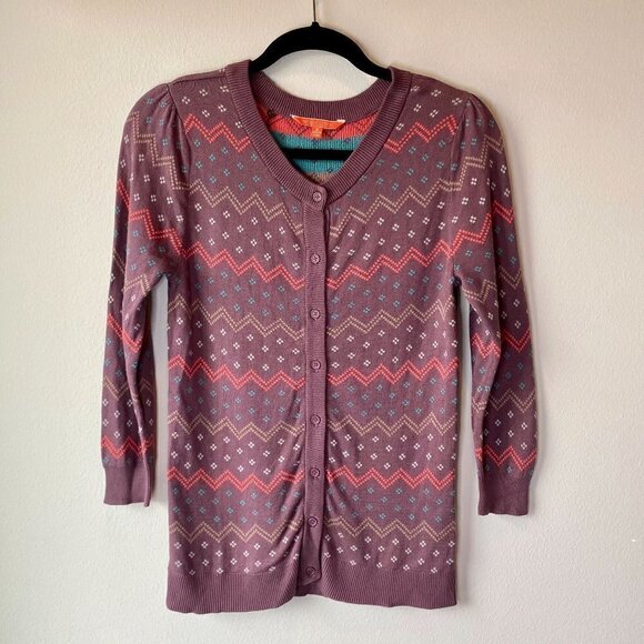 Modcloth Fair Isle Cardigan Purple S - Picture 7 of 7